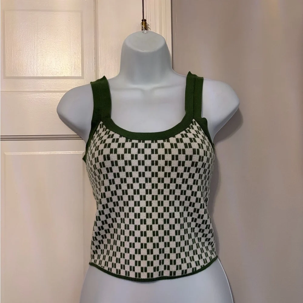 Abercrombie & Fitch Green and Cream Checker Knit Tank - Picture 1 of 4